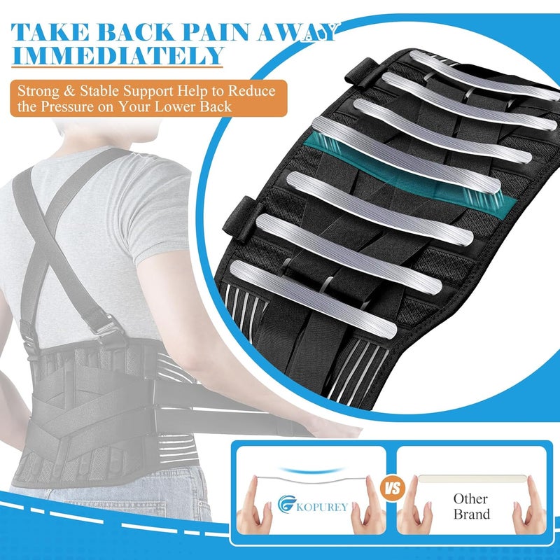 KOPUREY Back Support Belt with 2 Removable Suspender Straps, Back Posture Corrector for Heavy Lifting Safety Protector, Work Back Brace for Men Women in Construction, Warehouse Jobs X-Large - Image 3